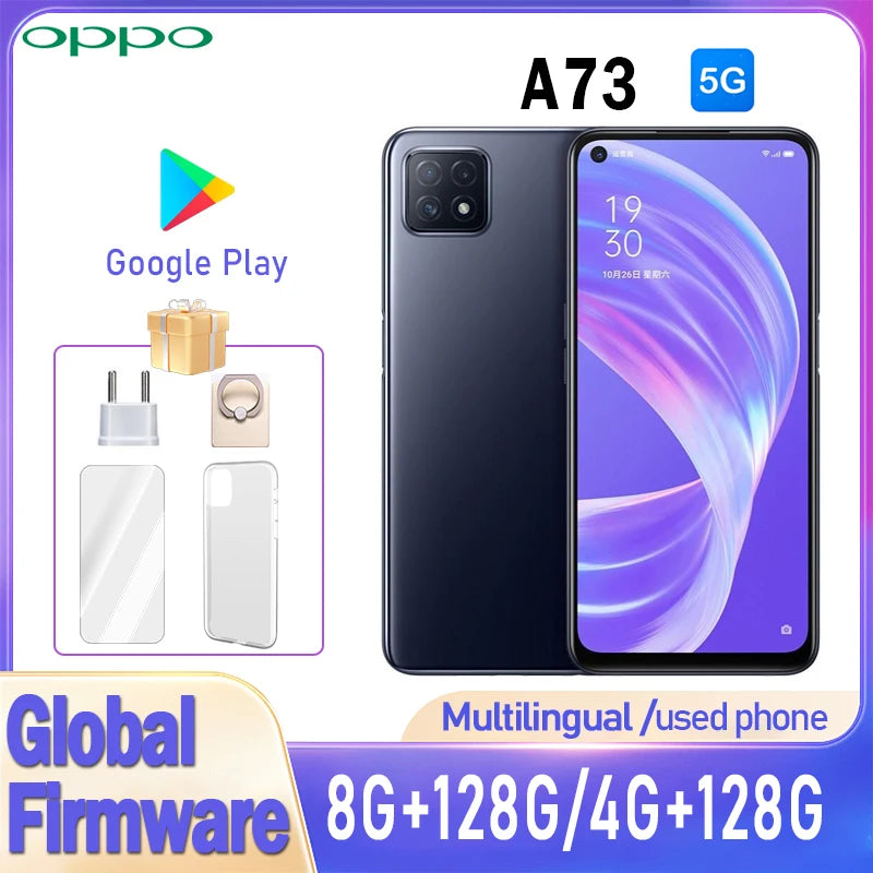OPPO A73 5G smartPhone Global firmware  MTk Dimensity 720 google play Rear camera 16MP used phone