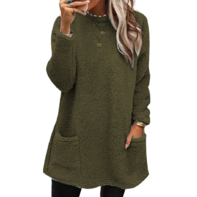 2024 Women Winter Warm Hoodie Coat Streetwear Fleece Pocket Thinken Sweatershirt Autumn Female Casual Loose Outfits Hoodie Tops
