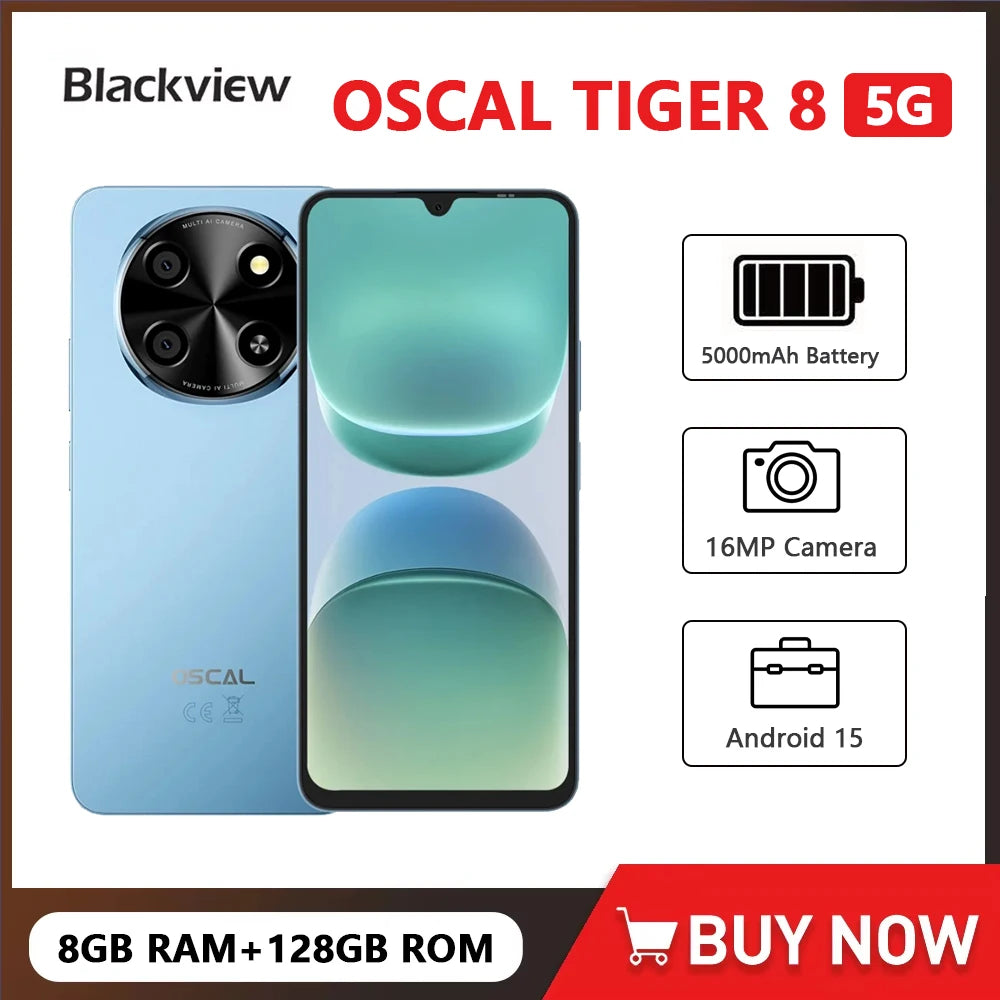 Blackview OSCAL TIGER 8 5G AI Smartphone Android 15 6.88 Inch 120Hz 8GB+128GB Mobile Phone 5000mAh Ultra-thin Cellphone NFC