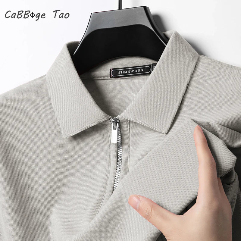 Summer New Men's Casual Slim Fit Polo Shirt Flip Collar Breathable Half Zipper Short Sleeve Top Solid Color Comfortable T-shirt