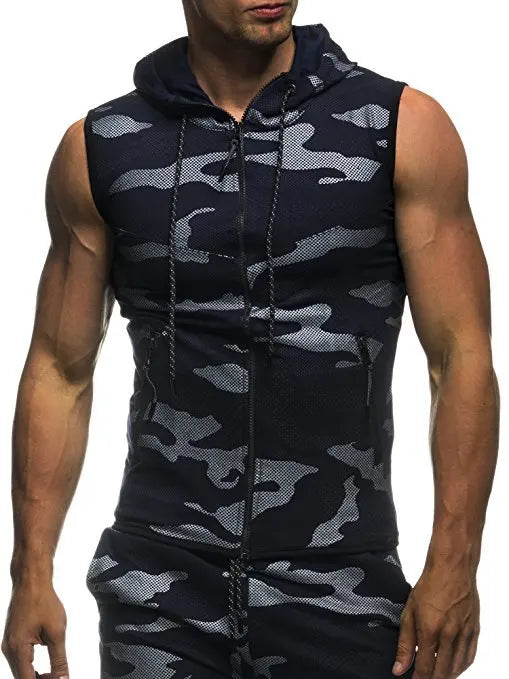 2018 Mens Sleeveless Hoodies Fashion Casual Zipper Hooded Sweatshirt Men bodybuilding tank top sporting Shirt waistcoat vest gym