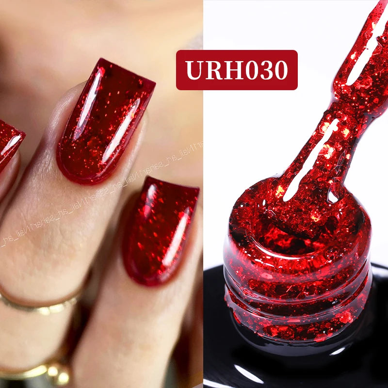 UR SUGAR 7ML Gel Nail Polish Red Glitter Sequins Manicure Semi Permanent Base Matte Top Coat Soak Off LED UV Nail Art Gel Varnis