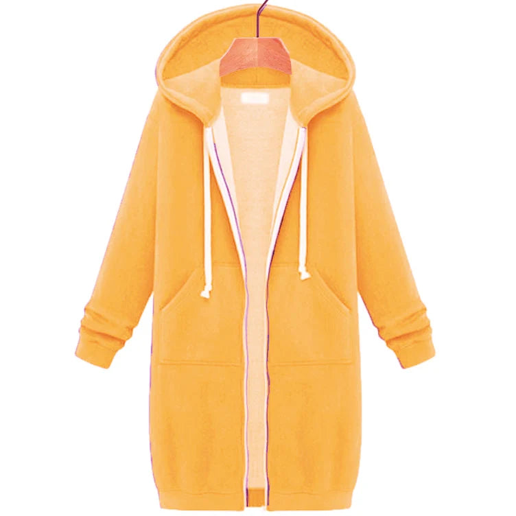 Women's Fleece Hooded Sweatshirt Long Sleeve Mid-Length Pullover Coat