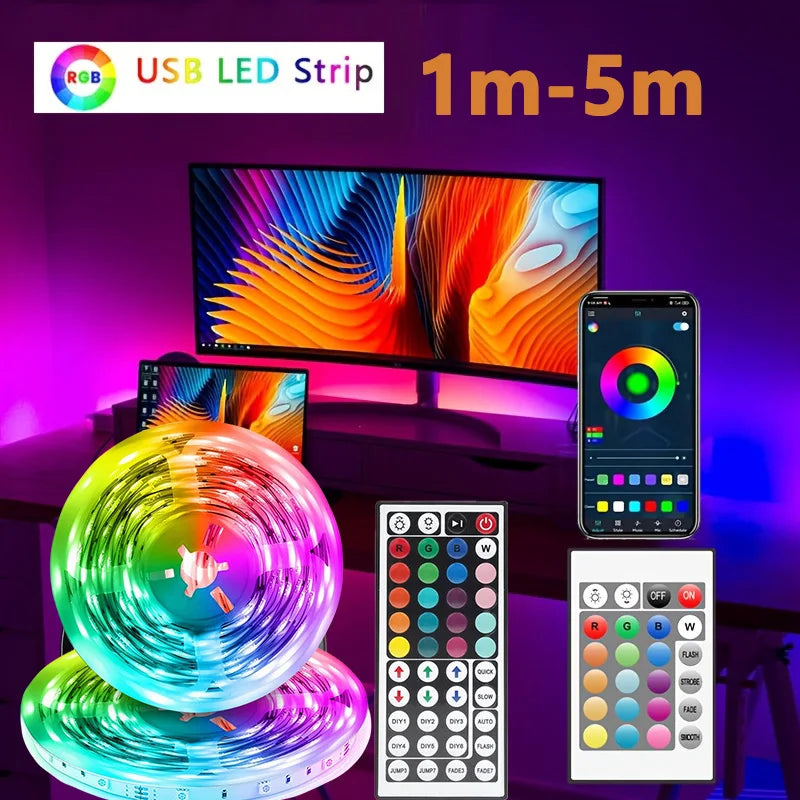 Smart USB LED Light Strip RGB 5050 5V Flexible Tape with Remote APP Control Music Sync for TV Backlight Room DIY Christmas Decor