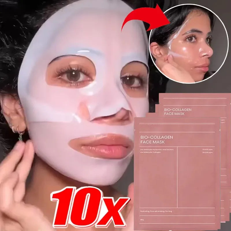 1/3/5/10PCs Bio Collagen Face Mask Shrink Pores Deep Hydrating Overnight Mask Moisturizing Refreshing Brightening Face Skin Care