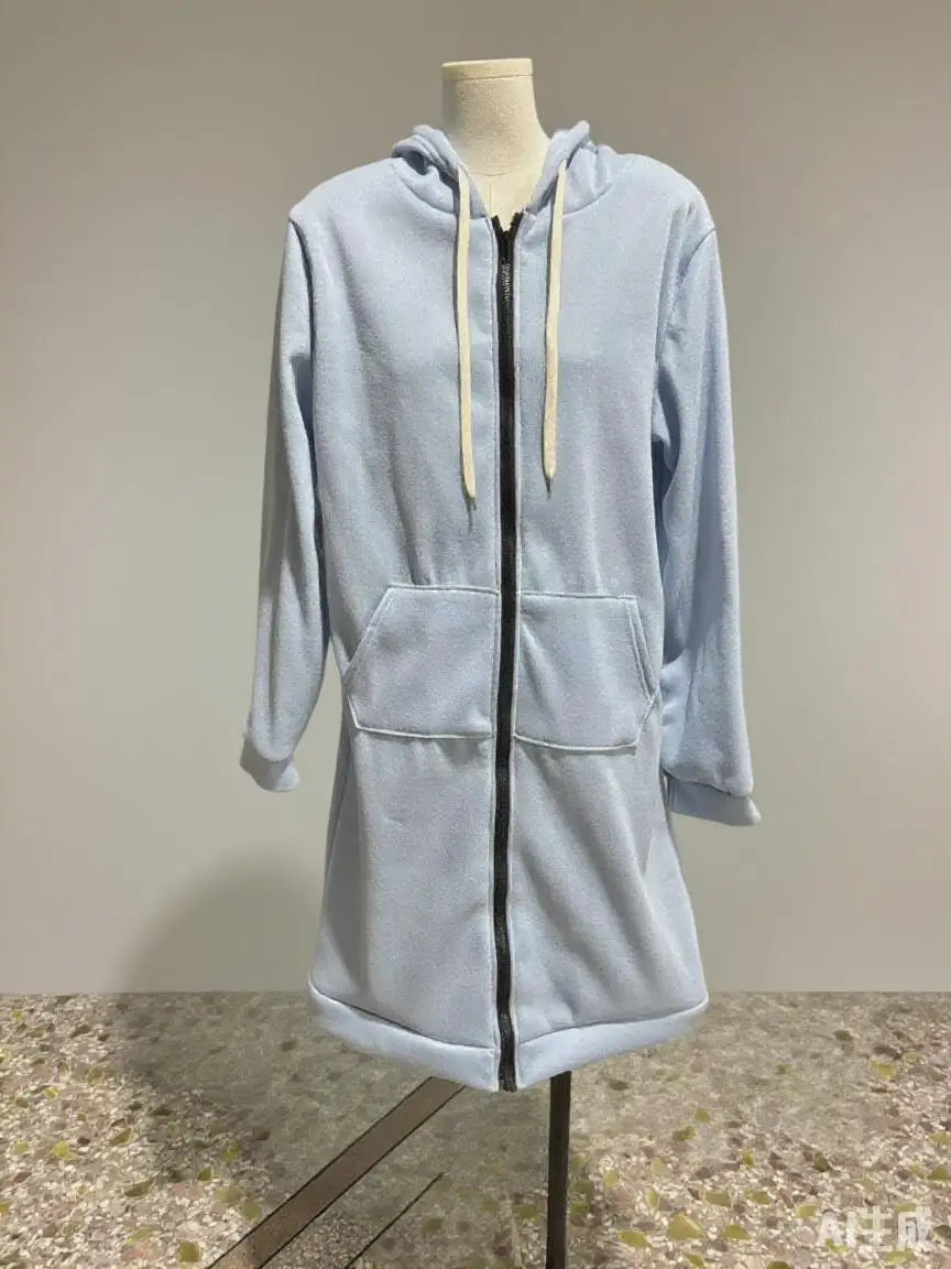 Women's Fleece Hooded Sweatshirt Long Sleeve Mid-Length Pullover Coat