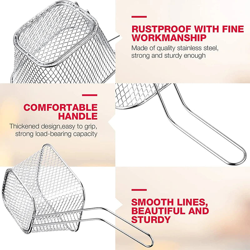 LMETJMA French Fry Basket Mini Square Fry Basket with Handle Stainless Steel Chips Deep Fry Basket Frying Chips Mesh Basket JT94