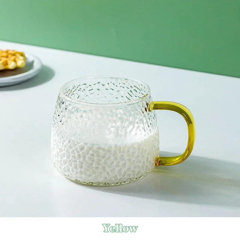 400ml Hammer Pattern Coffee Cup Air Bubble Water Glass Cup Temperature Resistant Hand Handle Tea Cup Household Drinking Equipmen