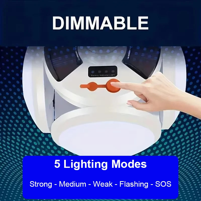 Portable Solar Camping Lantern USB Rechargeable Outdoor Tent Lamp Folding LED Football Bulbs With Hanging Hook