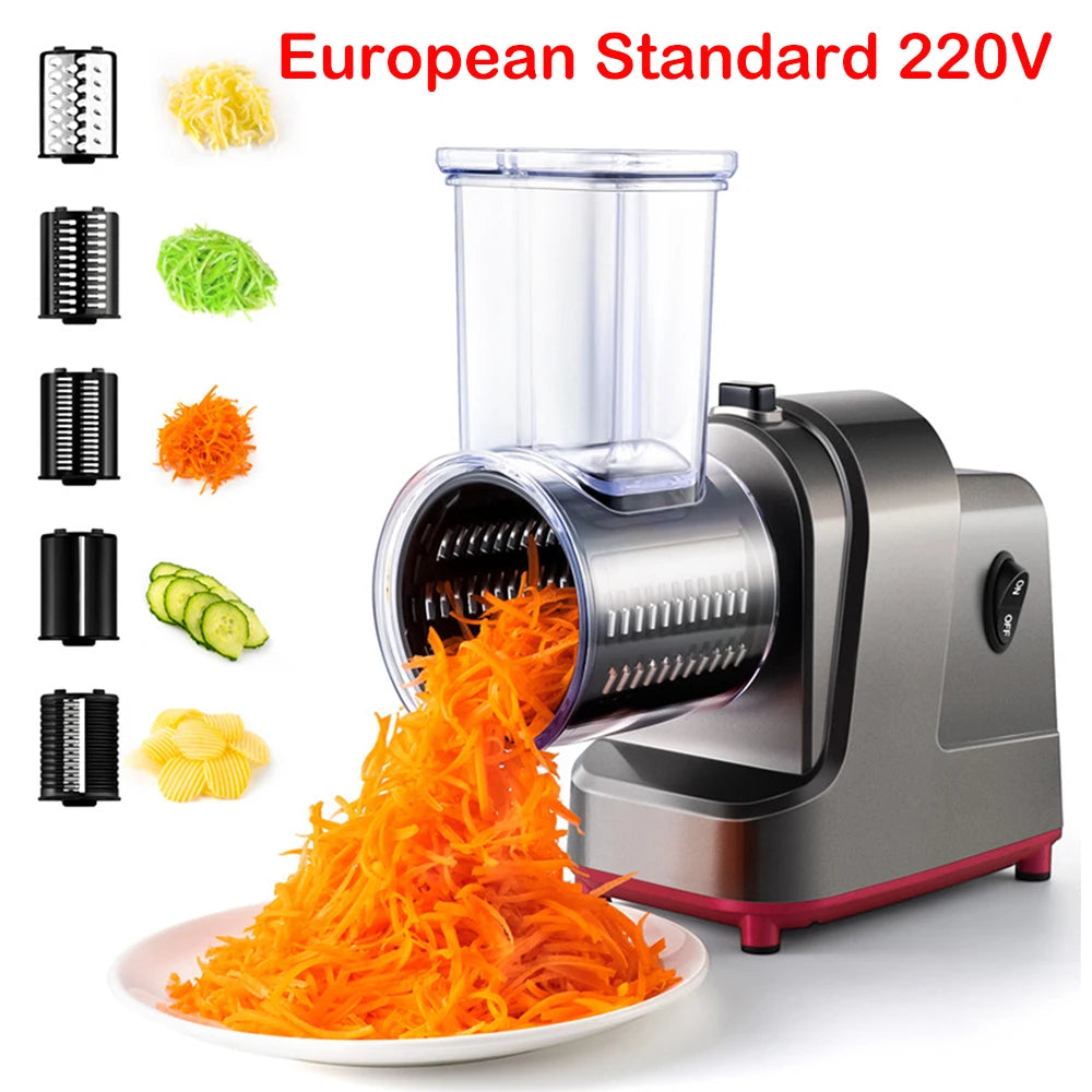 LMETJMA 250W 5 in 1 Electric Vegetable Slicer Shredder Automatic Salad Shooter Machine Cheese Grater Carrot Cabbage Cutter JT253