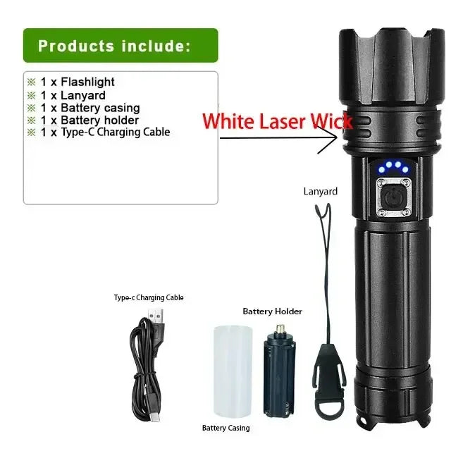 High Bright LED Tactical Flashlight Zoomable Torch 5 Lighting Modes Laser Wick Outdoor Waterproof Camping Adventure Hand Lamps