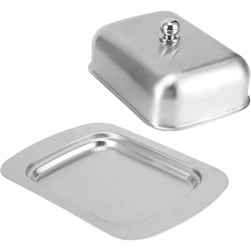 Butter Dish with Lid Stainless Steel Butter Cheese Storage Box Kitchen Butter Tray with Knob Handle Butter Keeper Container