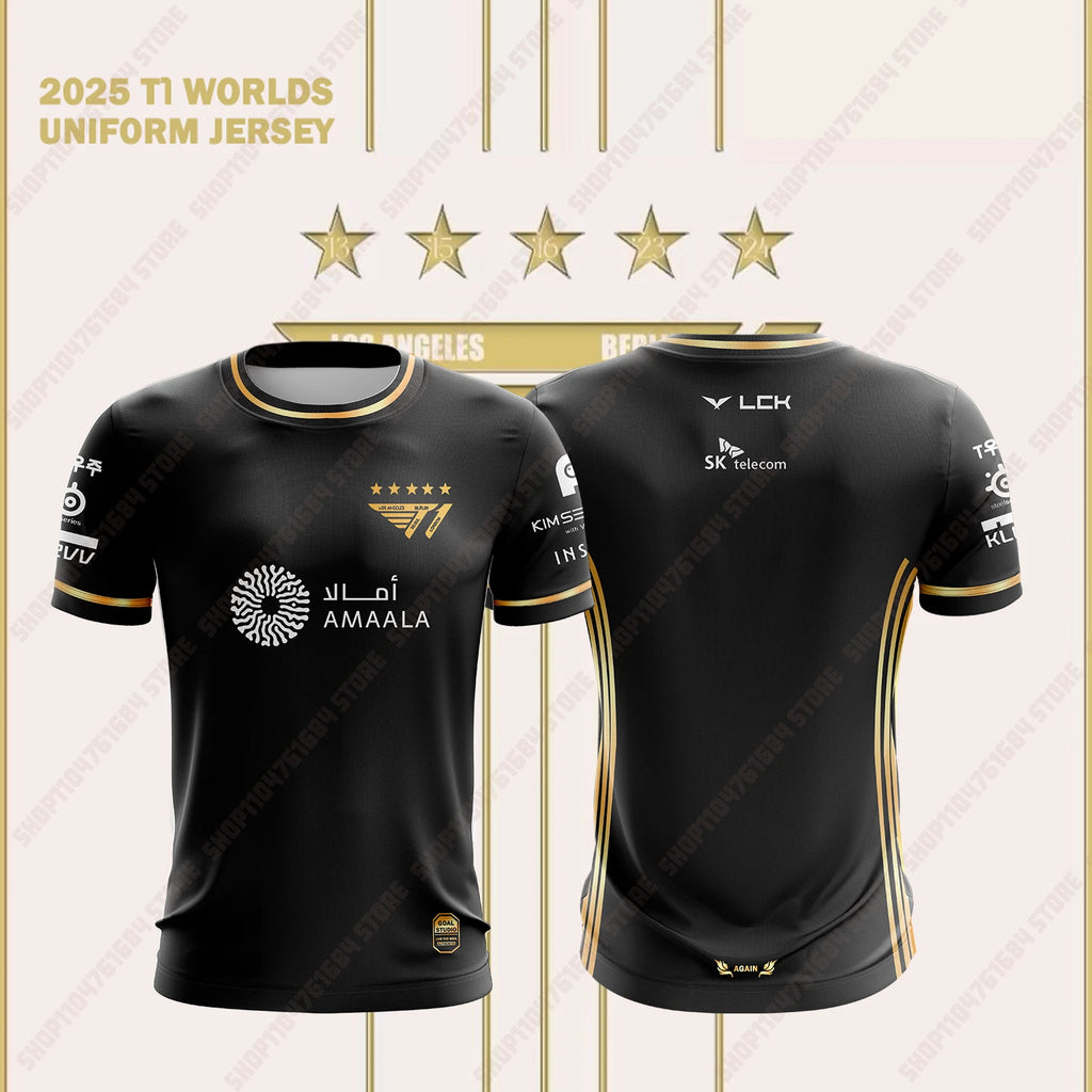 T1 Esports Team Uniform T-shirt 2025 League Of Legends World Finals Jersey New T-shirt Lol Game Faker Fan Support Round Neck Top