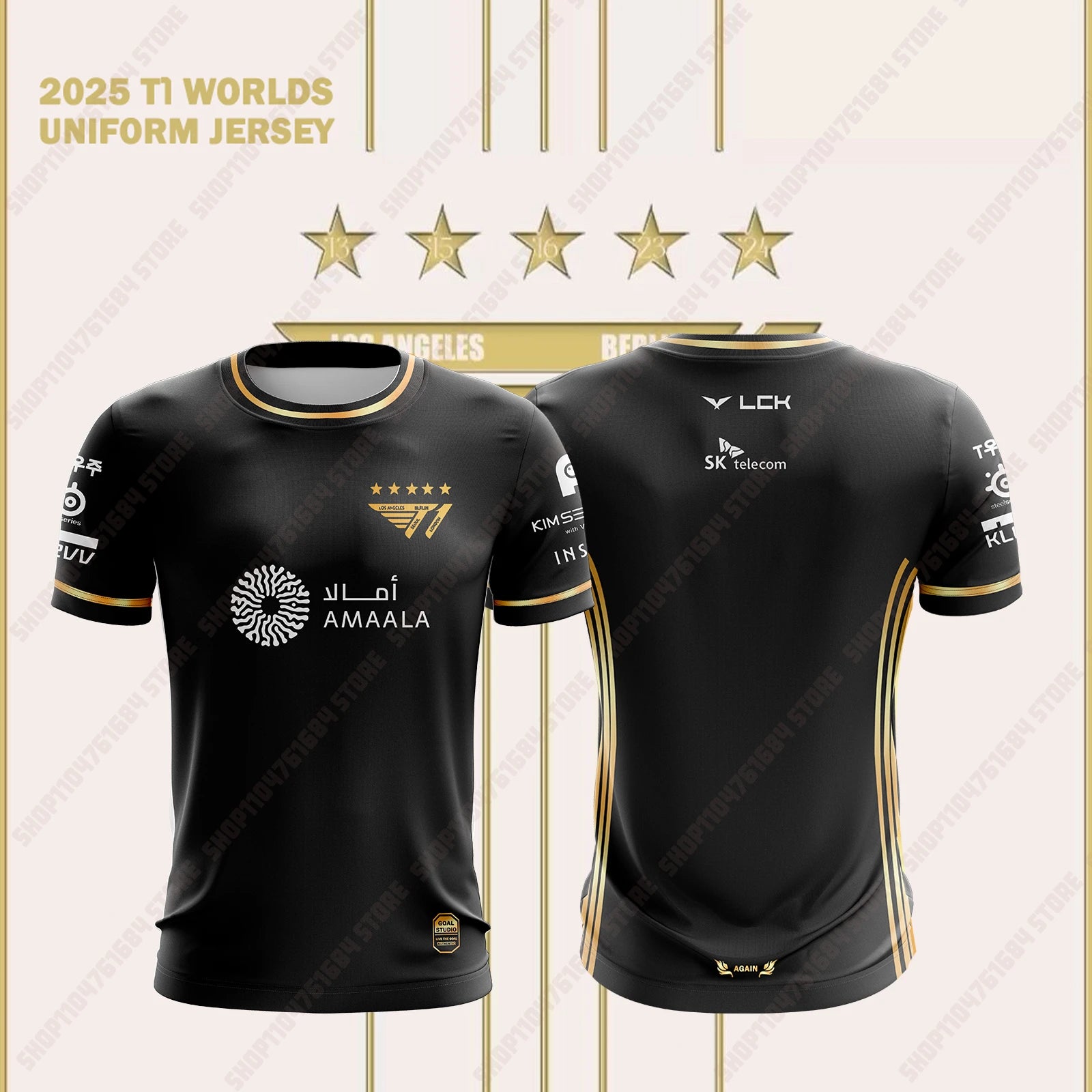 T1 Esports Team Uniform T-shirt 2025 League Of Legends World Finals Jersey New T-shirt Lol Game Faker Fan Support Round Neck Top