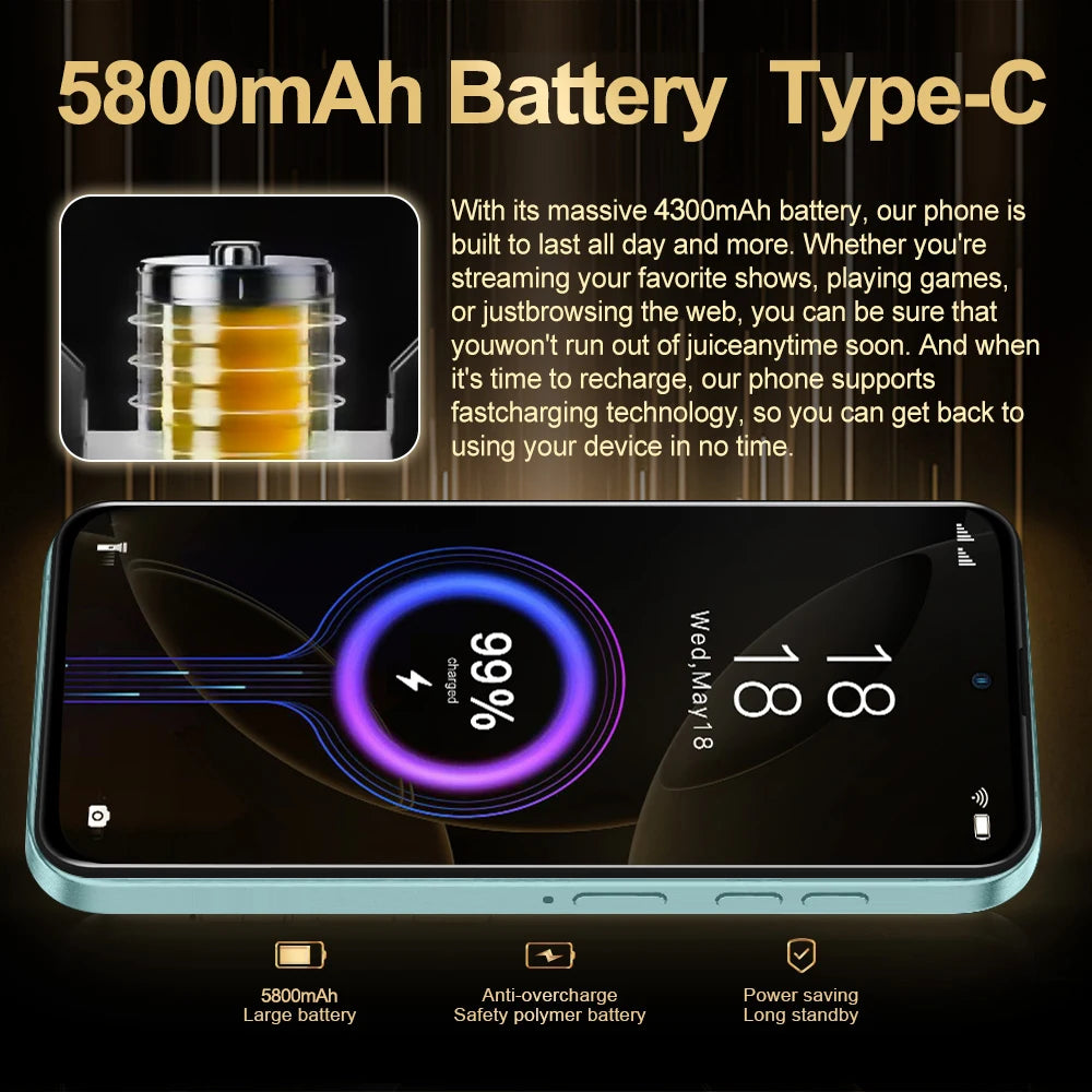 FUFFI X7 Pro Smartphone Android14 5G Phone Dual Card 6.56Inch HD 12GB+1TB ROM MTK 8 Core 5800mAh Google Play Store Cellphone