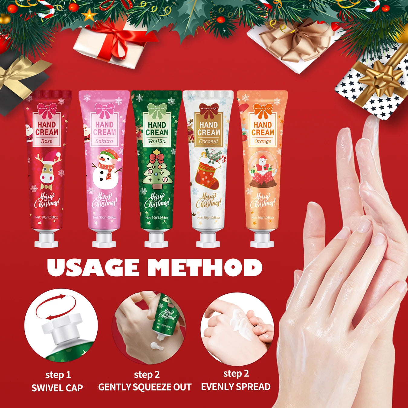 Christmas gift 5/box hand cream set, cream texture, hand cream travel pack, durable moisturizer-30g/piece gift for women