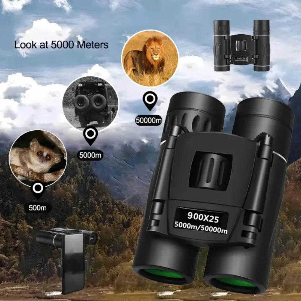 Binoculars 900/1000x25 HD Powerful 9000M Long Range Folding Mini Telescope FMC Optics For Hunting Sports Outdoor Camping Travel
