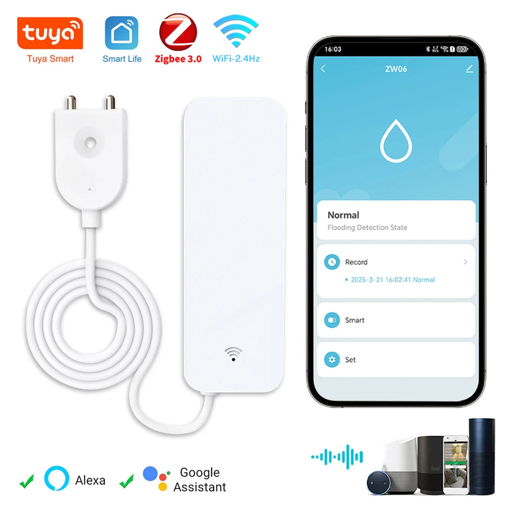 Tuya WiFi Zigbee Water Leak Sensor, Water Leak Detector Smart Life APP Notification Alerts,Water Flood Leak Alarm Home Security