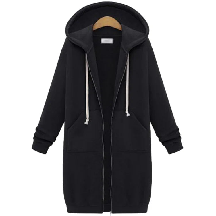 Women's Fleece Hooded Sweatshirt Long Sleeve Mid-Length Pullover Coat