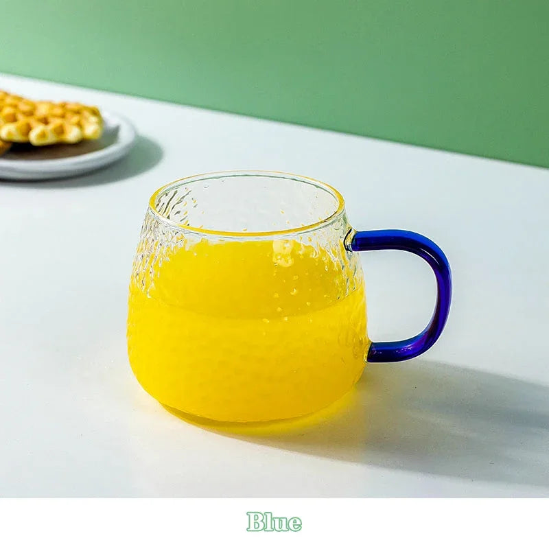 400ml Hammer Pattern Coffee Cup Air Bubble Water Glass Cup Temperature Resistant Hand Handle Tea Cup Household Drinking Equipmen