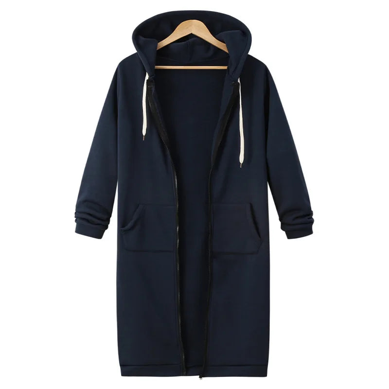Women's Fleece Hooded Sweatshirt Long Sleeve Mid-Length Pullover Coat