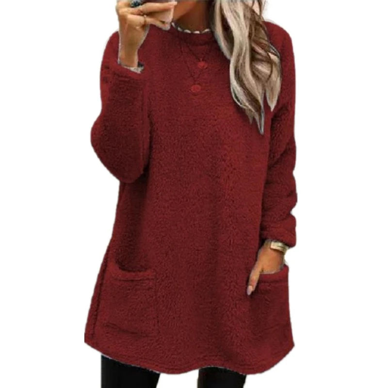 2024 Women Winter Warm Hoodie Coat Streetwear Fleece Pocket Thinken Sweatershirt Autumn Female Casual Loose Outfits Hoodie Tops