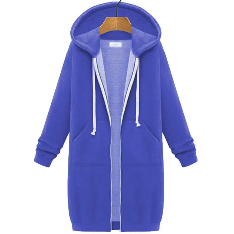 Women's Fleece Hooded Sweatshirt Long Sleeve Mid-Length Pullover Coat