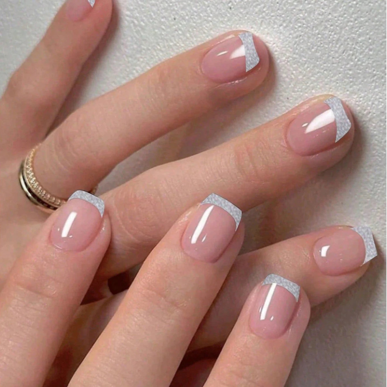 24pcs/set short square fake nails for women cute bride heart white french tips faux ongles y2k press on false nail supplies