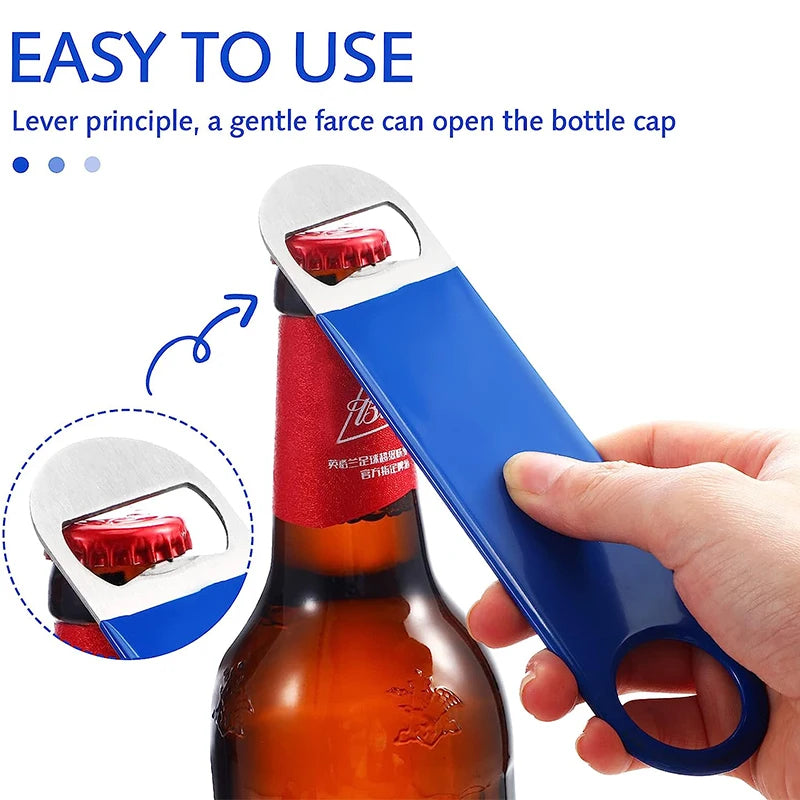 LMETJMA 1Piece Bartender Bottle Opener Stainless Steel Beer Bottle Openers Rubber Flat Bottle Opener Heavy Duty Bar Opener JT216