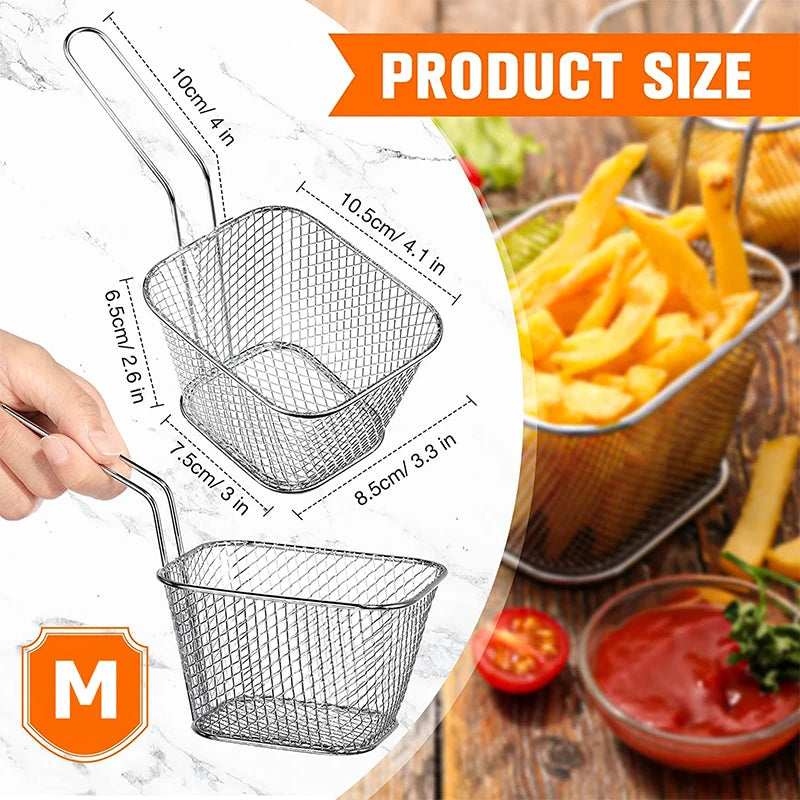 LMETJMA French Fry Basket Mini Square Fry Basket with Handle Stainless Steel Chips Deep Fry Basket Frying Chips Mesh Basket JT94
