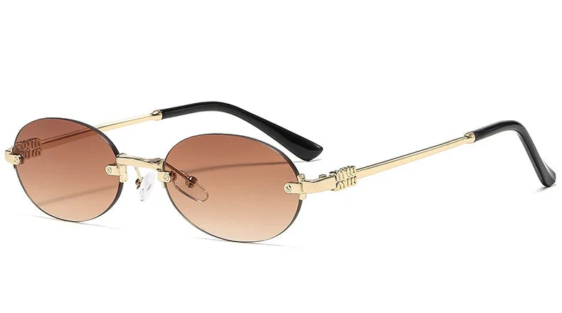 Frameless Oval Personality Sunglasses Luxury Brand Ins Style Summer Sun Protection Sunglasses High-End Fashion Sunglasses UV400