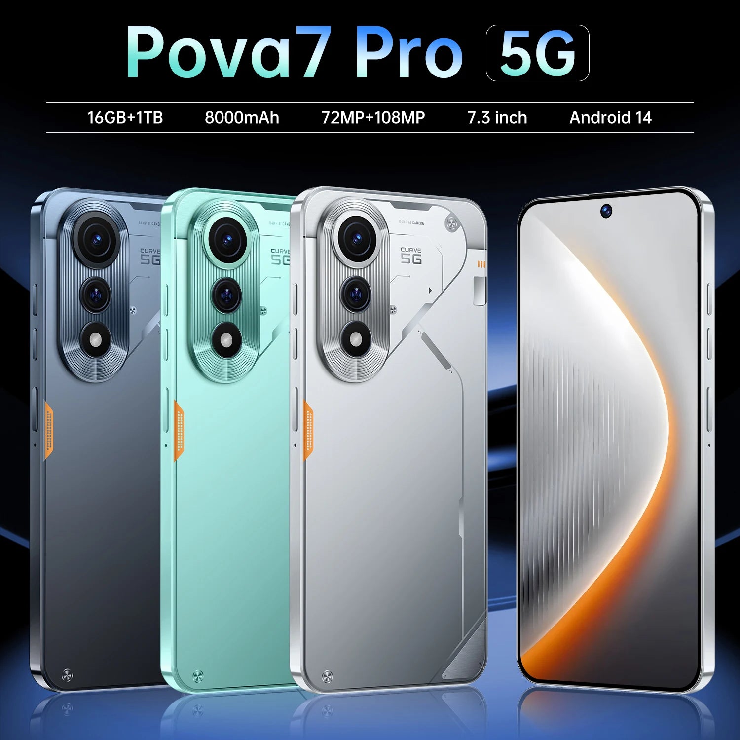 JCTKJ POVA 7 Pro Global Edition Smart 5G Dual Card 7800Mah Android 14 Facial Recognition Function