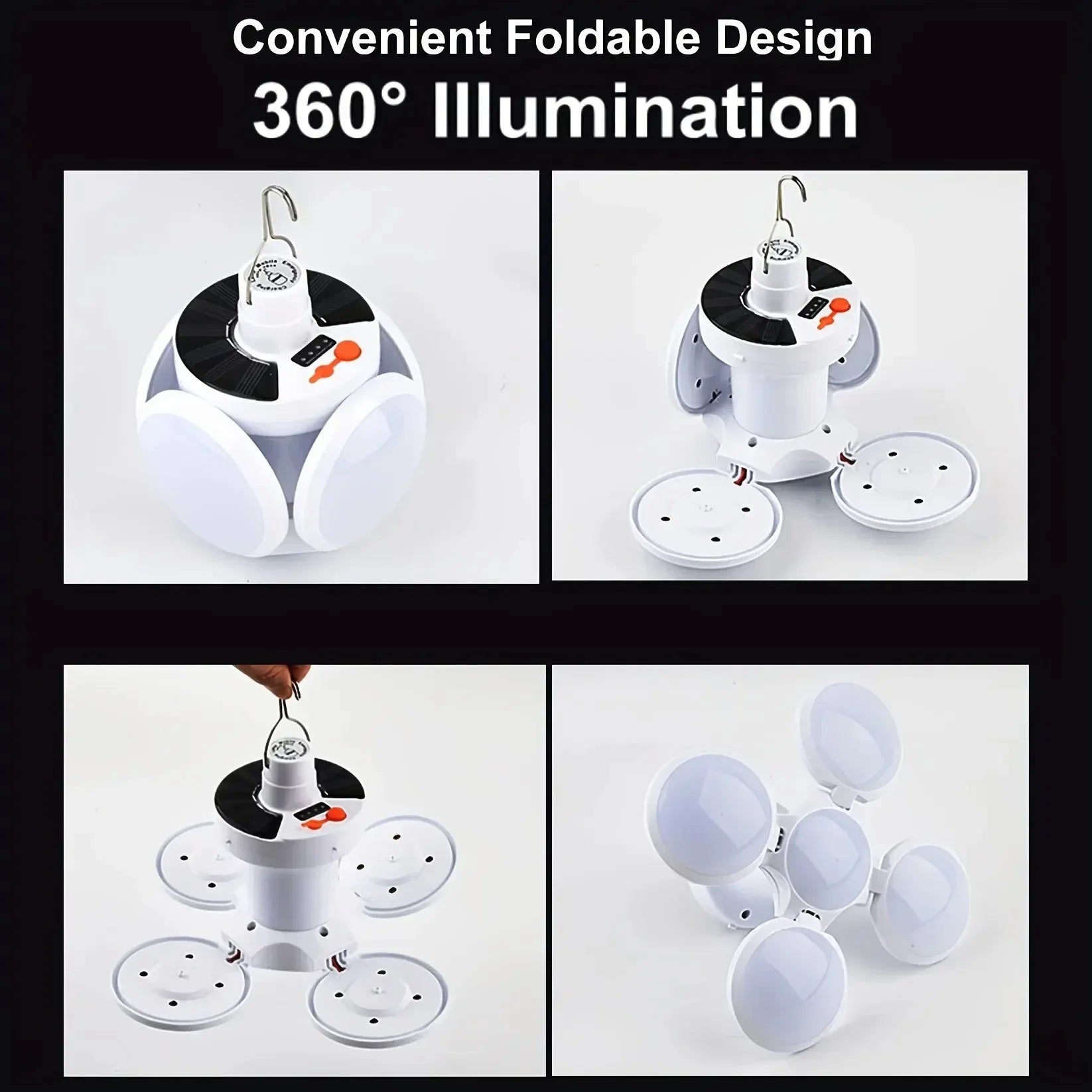 Portable Solar Camping Lantern USB Rechargeable Outdoor Tent Lamp Folding LED Football Bulbs With Hanging Hook