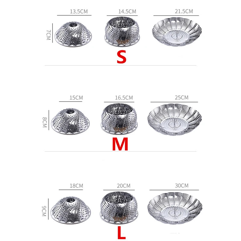 LMETJMA Expandable Stainless Steel Steamer Basket Vegetable Collapsible Steam Cooking Insert for Steaming food JT191