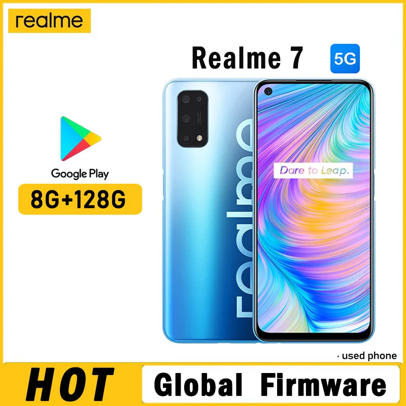 OPPO Realme 7 5g Smartphone Global firmware MTK Dimensity 720 8GB 128GB realme UI V3.0 5000mAh camera 48MP+16MP Used Phone