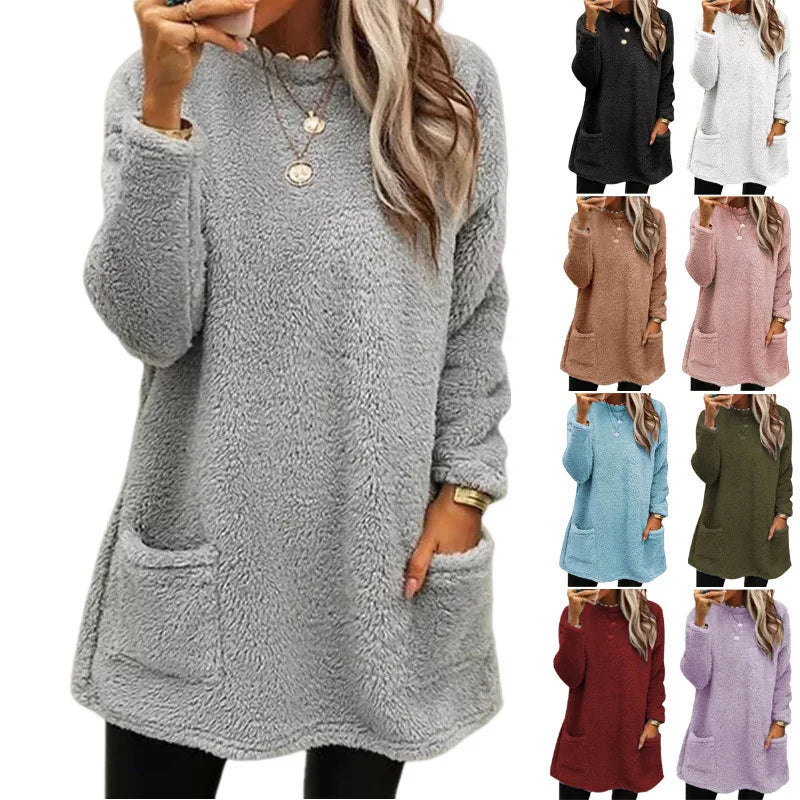 2024 Women Winter Warm Hoodie Coat Streetwear Fleece Pocket Thinken Sweatershirt Autumn Female Casual Loose Outfits Hoodie Tops