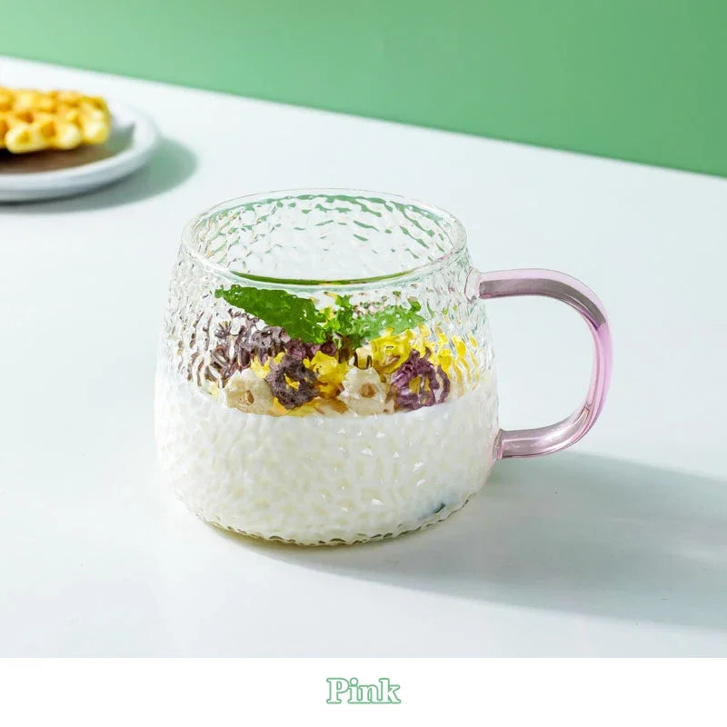 400ml Hammer Pattern Coffee Cup Air Bubble Water Glass Cup Temperature Resistant Hand Handle Tea Cup Household Drinking Equipmen