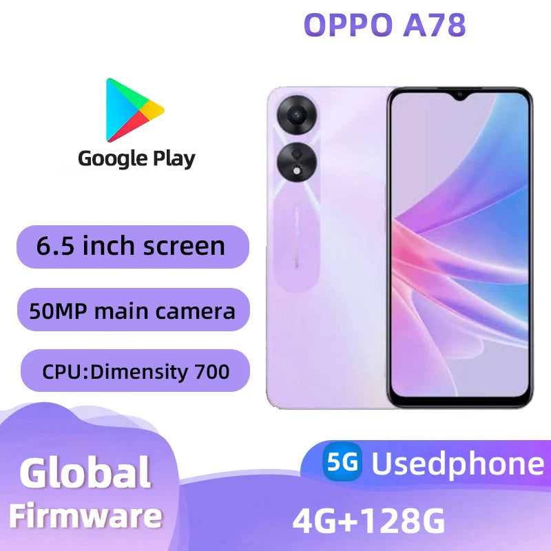 OPPO A78 5G 128GB/256GB SmartPhone CPU MediaTek Dimensity 700 6.5inch 5000mAh 50MP Cameras Android Used Phone