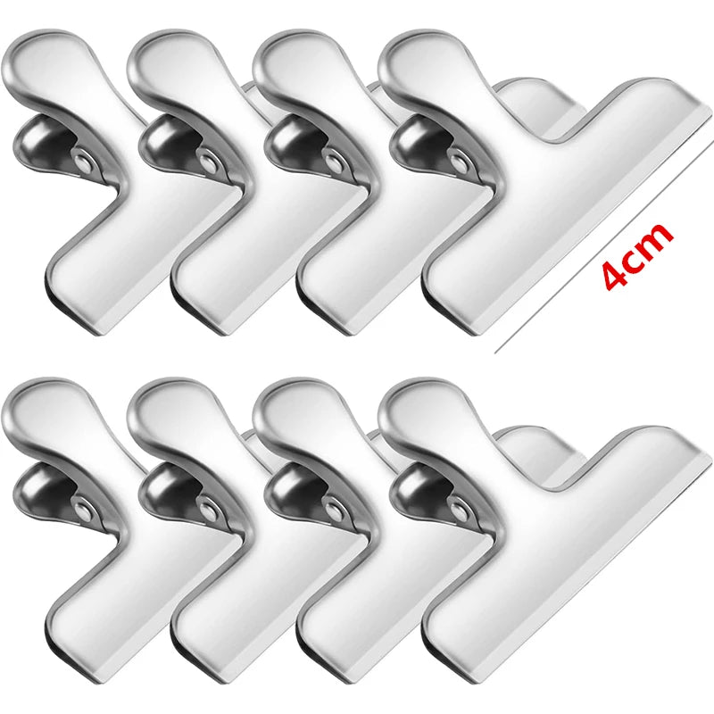 8Pcs Bag Clips 4 Size Stainless Steel Chip Bag Clips Heavy Duty Air Tight Seal Grip Coffee Food Bag Clamps Snack Clips