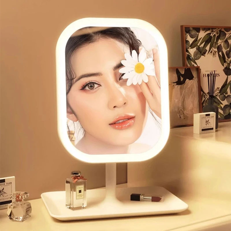 Niche Modern Desktop Vanity Mirror 3 Color Light LED Makeup Mirror Touching Mirror Women Bedroom Dressing Mirror