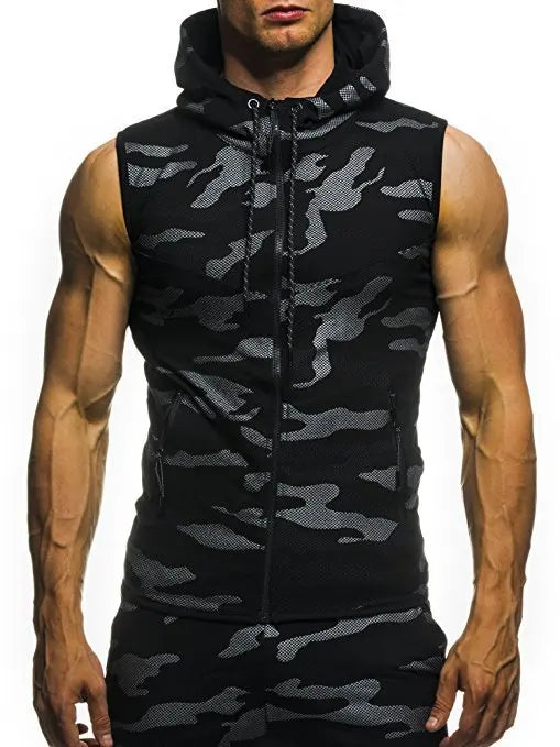 2018 Mens Sleeveless Hoodies Fashion Casual Zipper Hooded Sweatshirt Men bodybuilding tank top sporting Shirt waistcoat vest gym